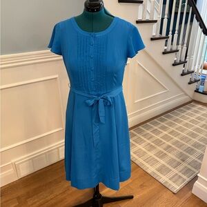 Talbots cornflower Blue Midi Dress with belt and sleeves